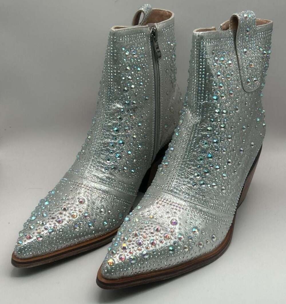 ISNOM Women's Sparkly Rhinestone Western Ankle Cowboy Boots